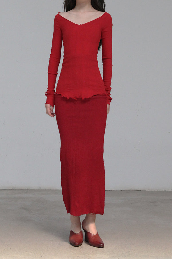 Marc Le Bihan 26909 V-neck tight stretch top 10 meters silk shrink MLB-26909-E21-YSH poppy red 26909-E21